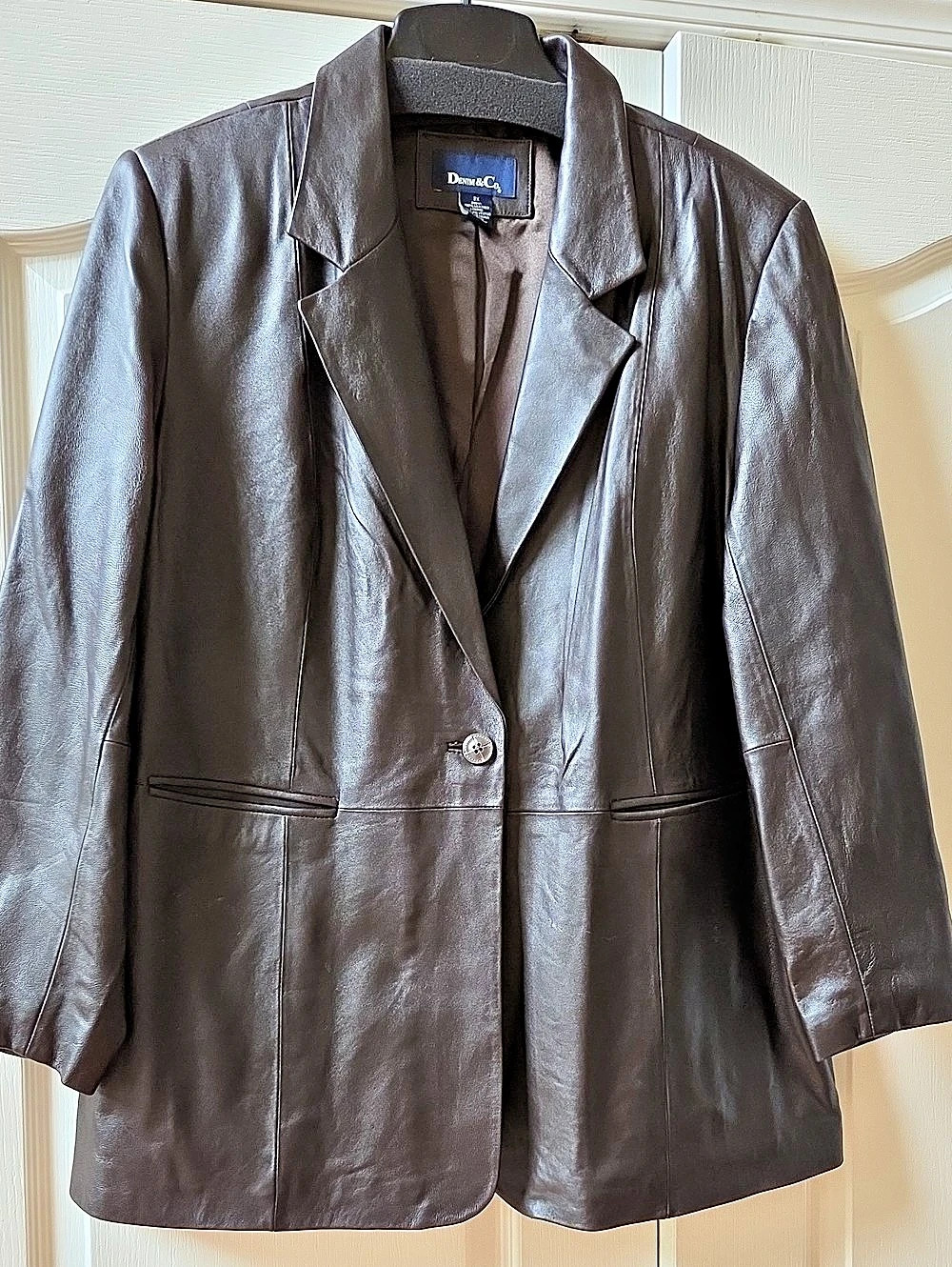 Denim & Co. 100% Brown Leather Blazer Size 2X Like New